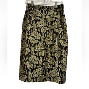 J.Crew Women’s 4 Metallic Jacquard Pencil Skirt Gold Black Floral Brocade Classy